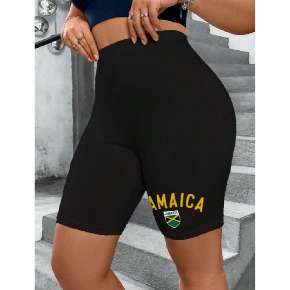 Shein Women's Jamaica Flag Printed Shorts in Black - Size 2X